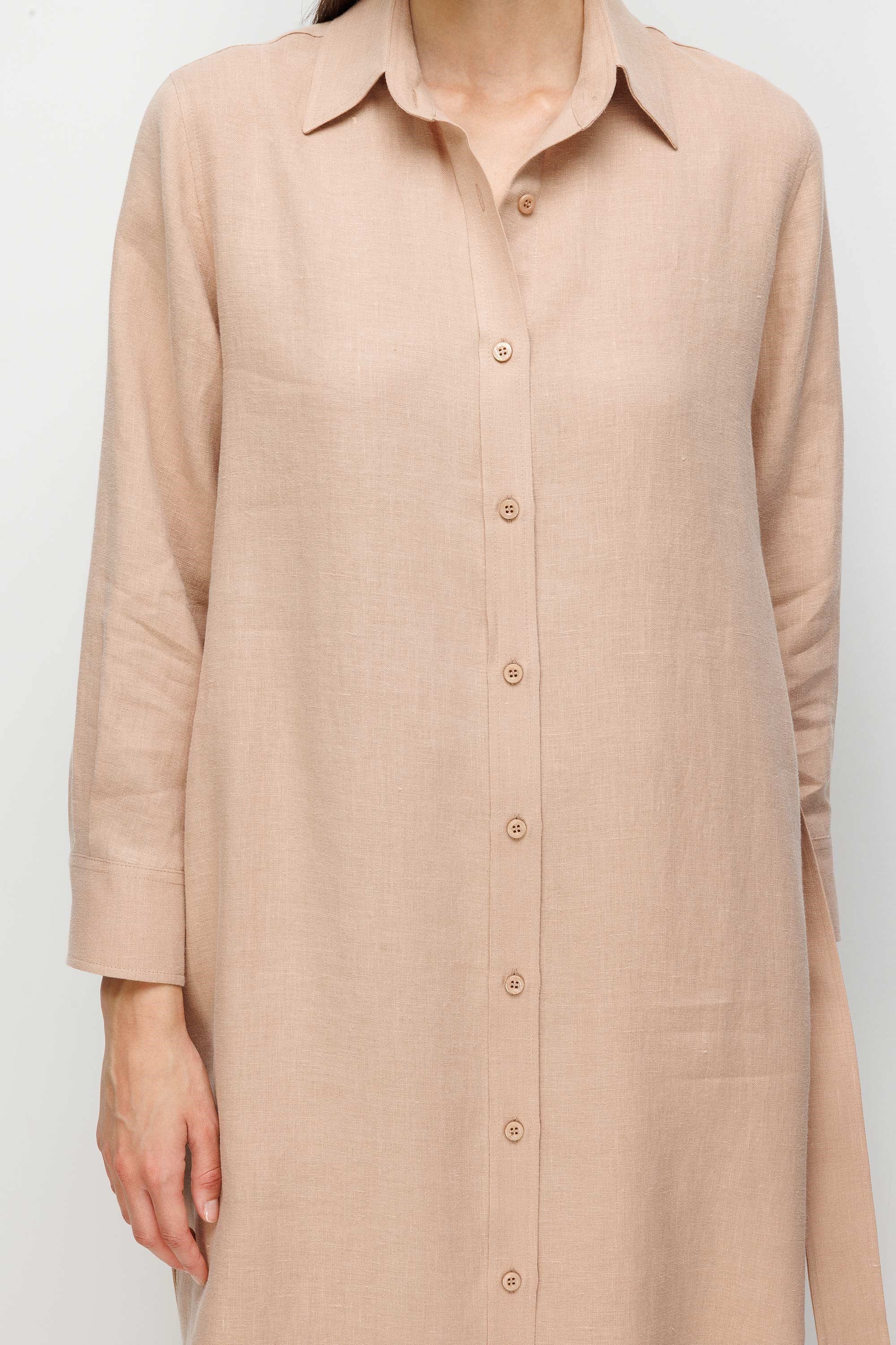 Uzun Kol Keten Elbise