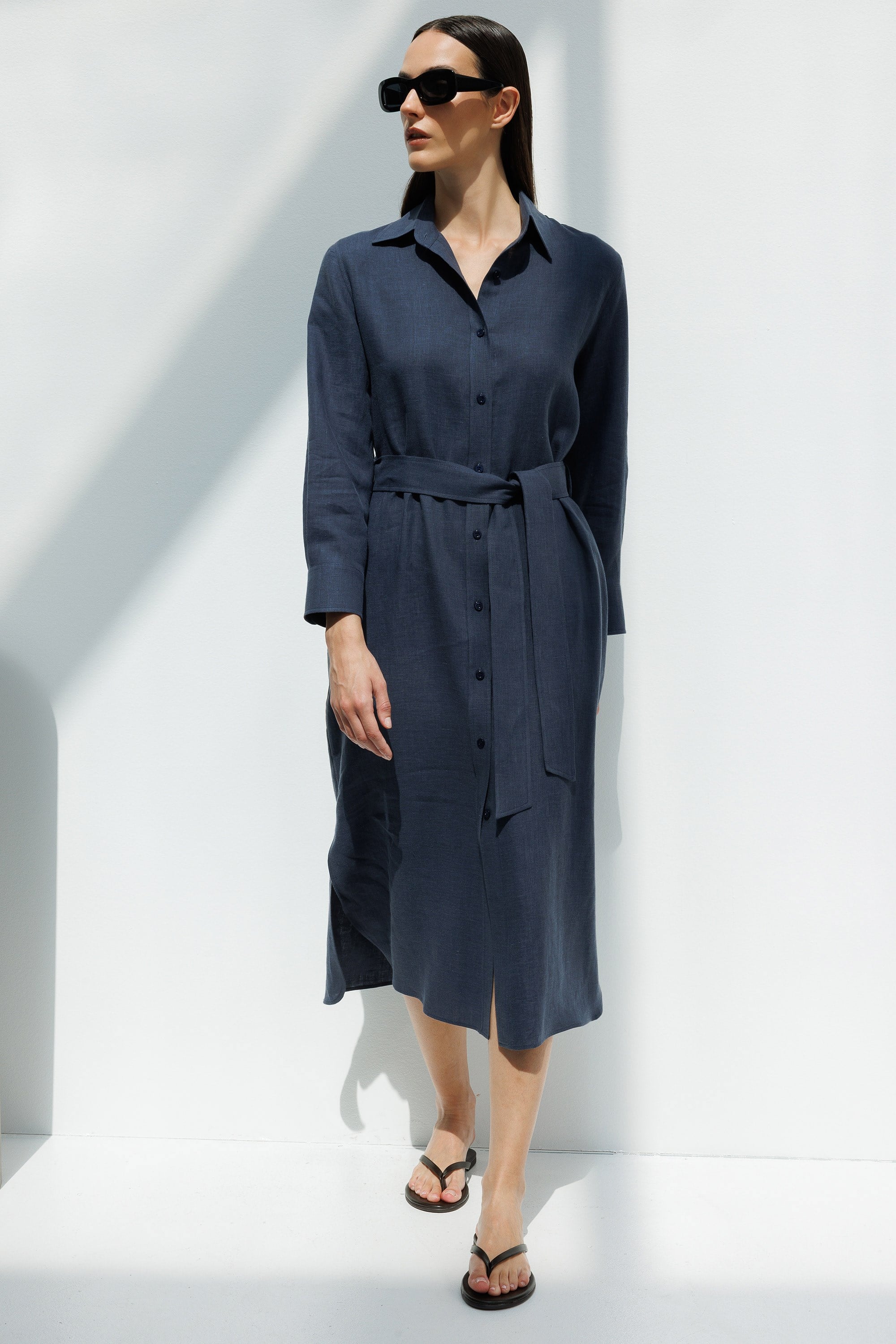 Uzun Kol Keten Elbise