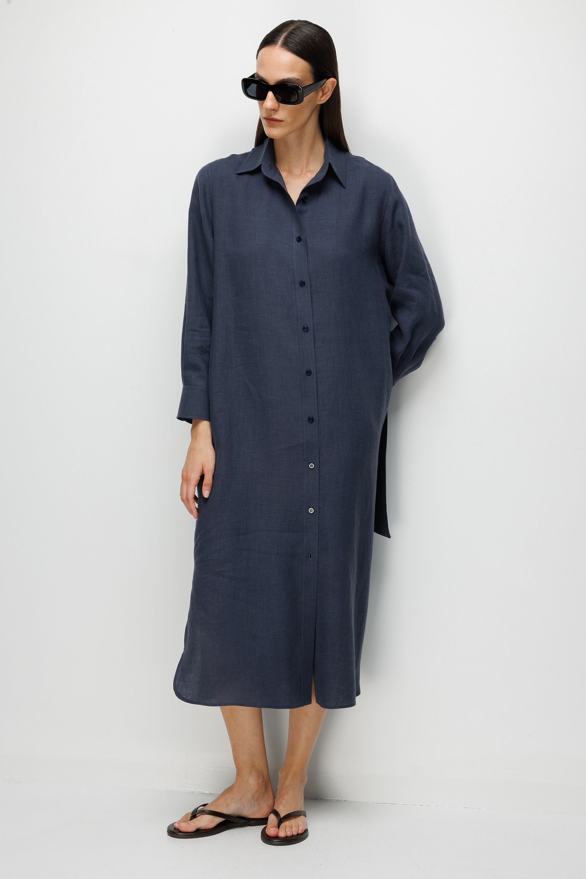 Uzun Kol Keten Elbise