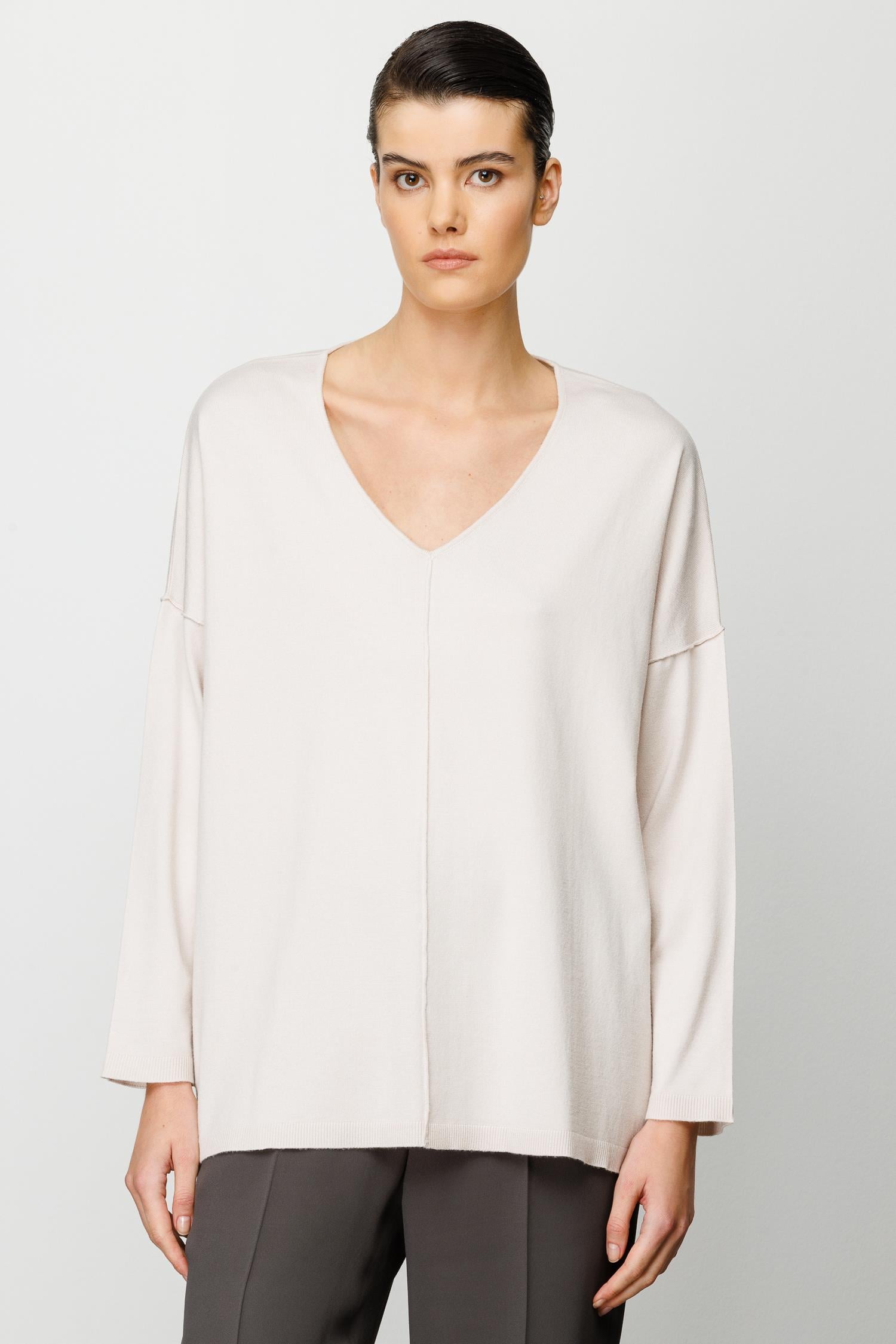 V Yaka Dikişli Oversize Triko