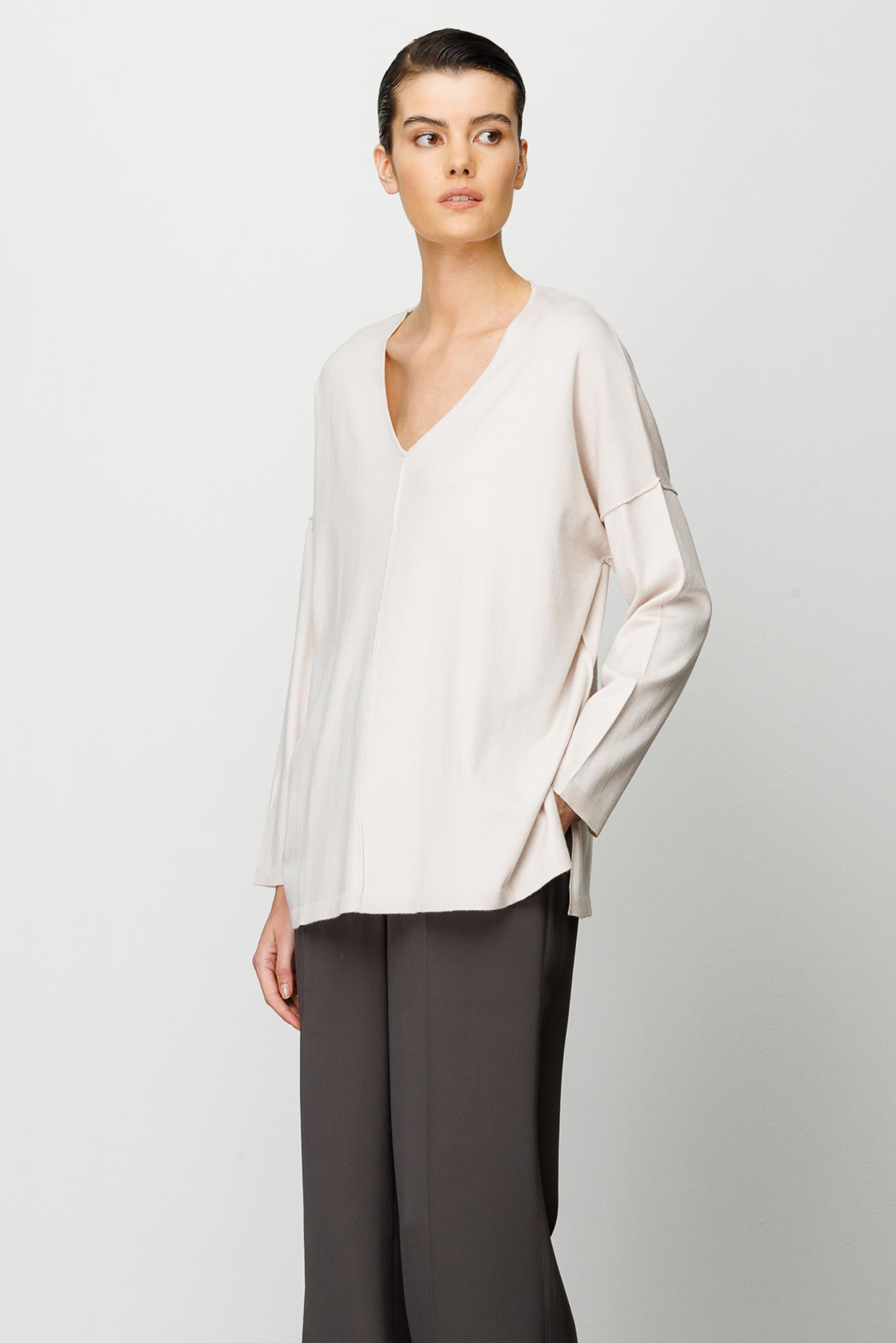 V Yaka Dikişli Oversize Triko