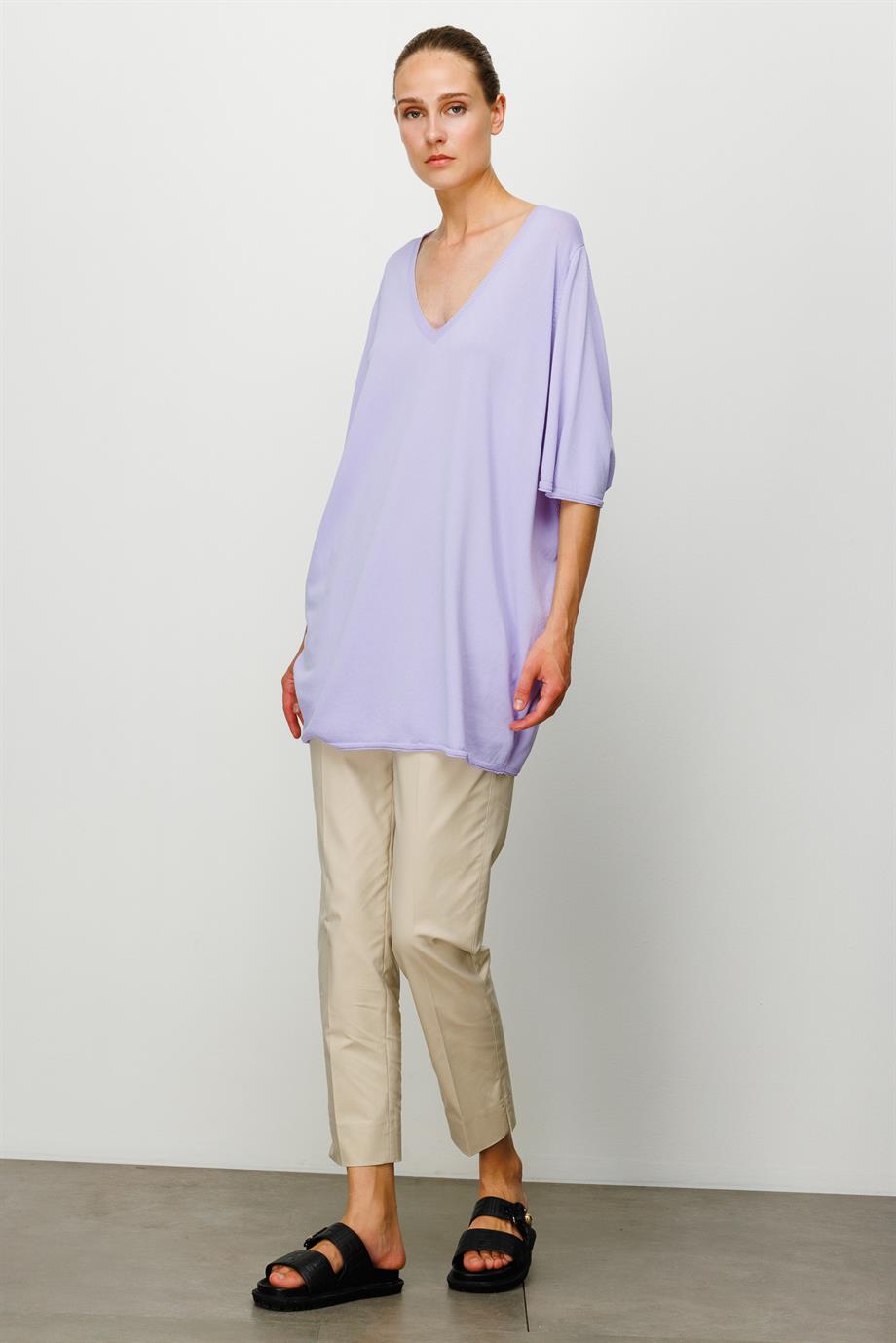 V Yaka Düşük Kol Oversize Triko