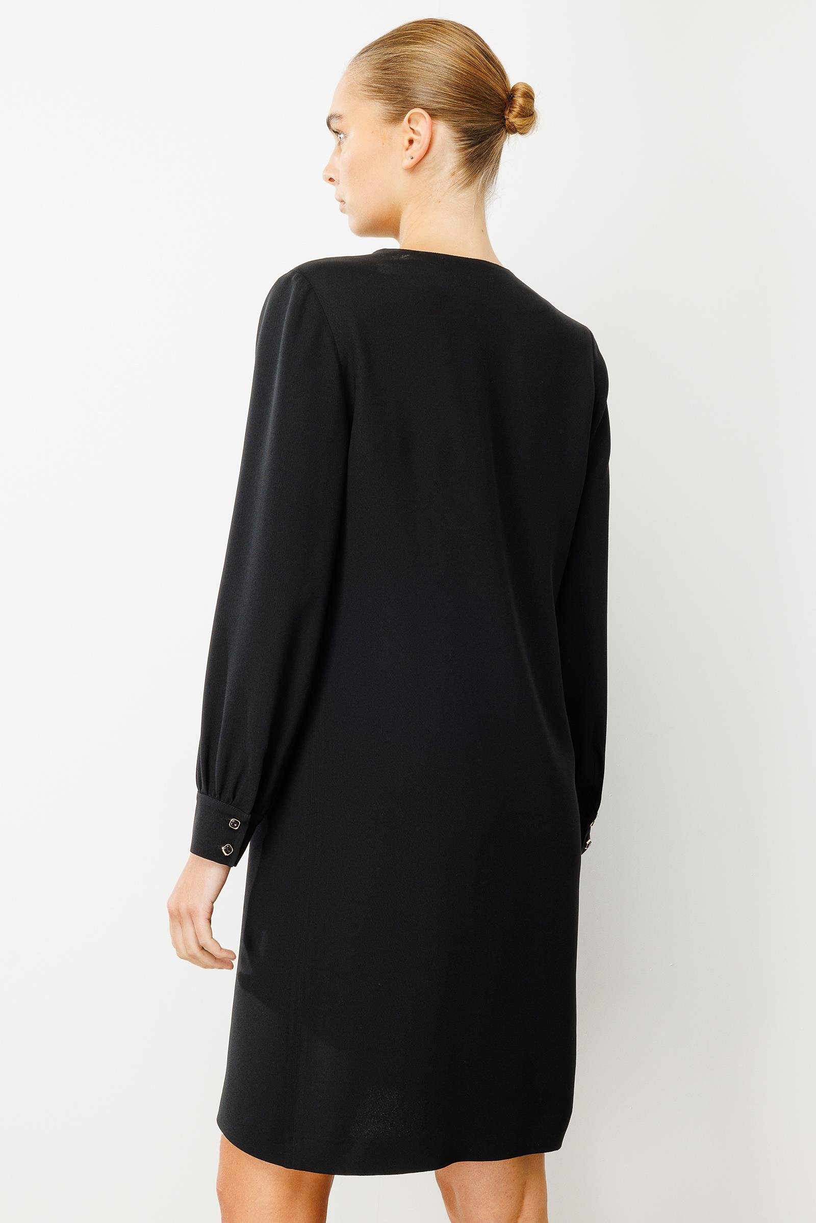 V Yaka Uzun Kol Midi Elbise