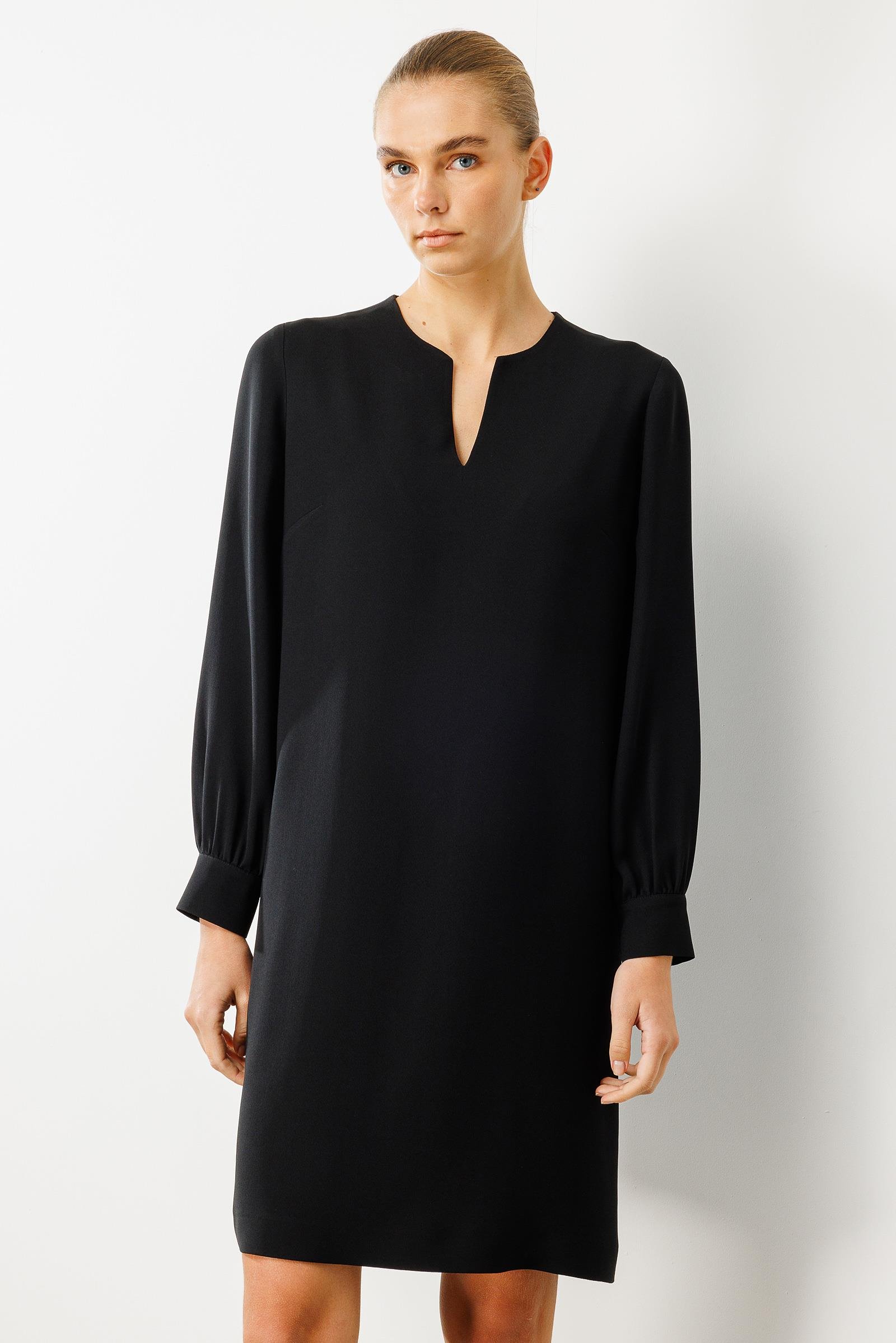 V Yaka Uzun Kol Midi Elbise