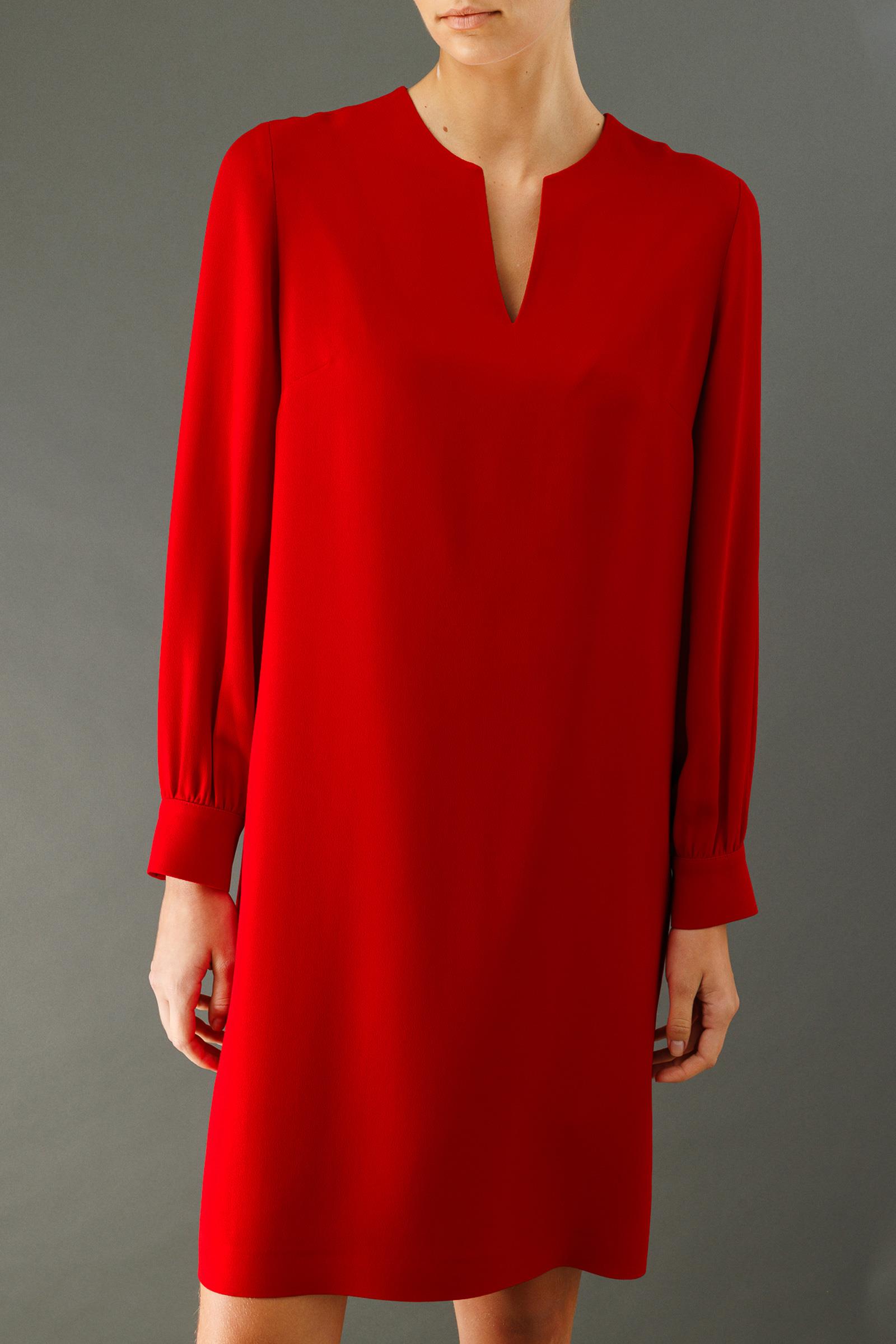 V Yaka Uzun Kol Midi Elbise