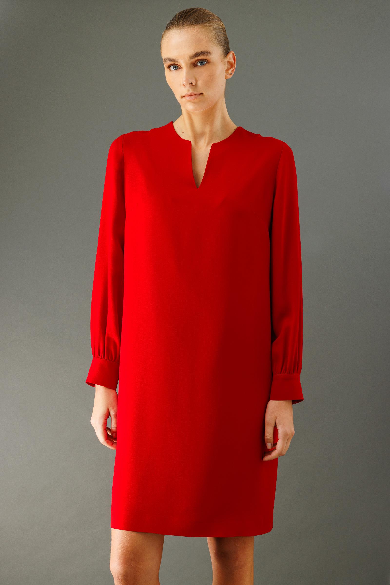 V Yaka Uzun Kol Midi Elbise