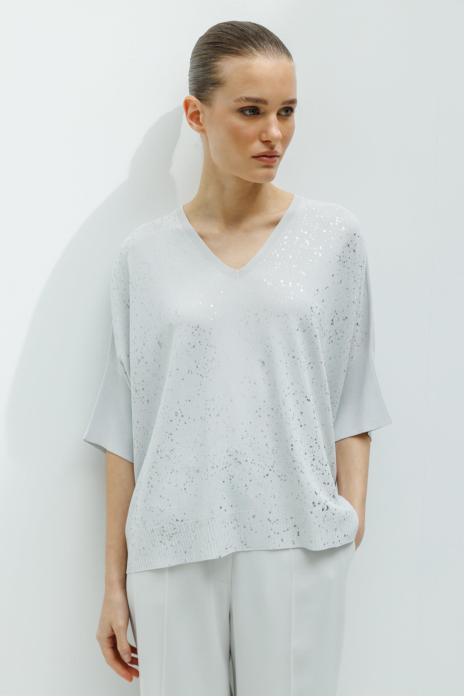 Varak Baskılı V Yaka Triko