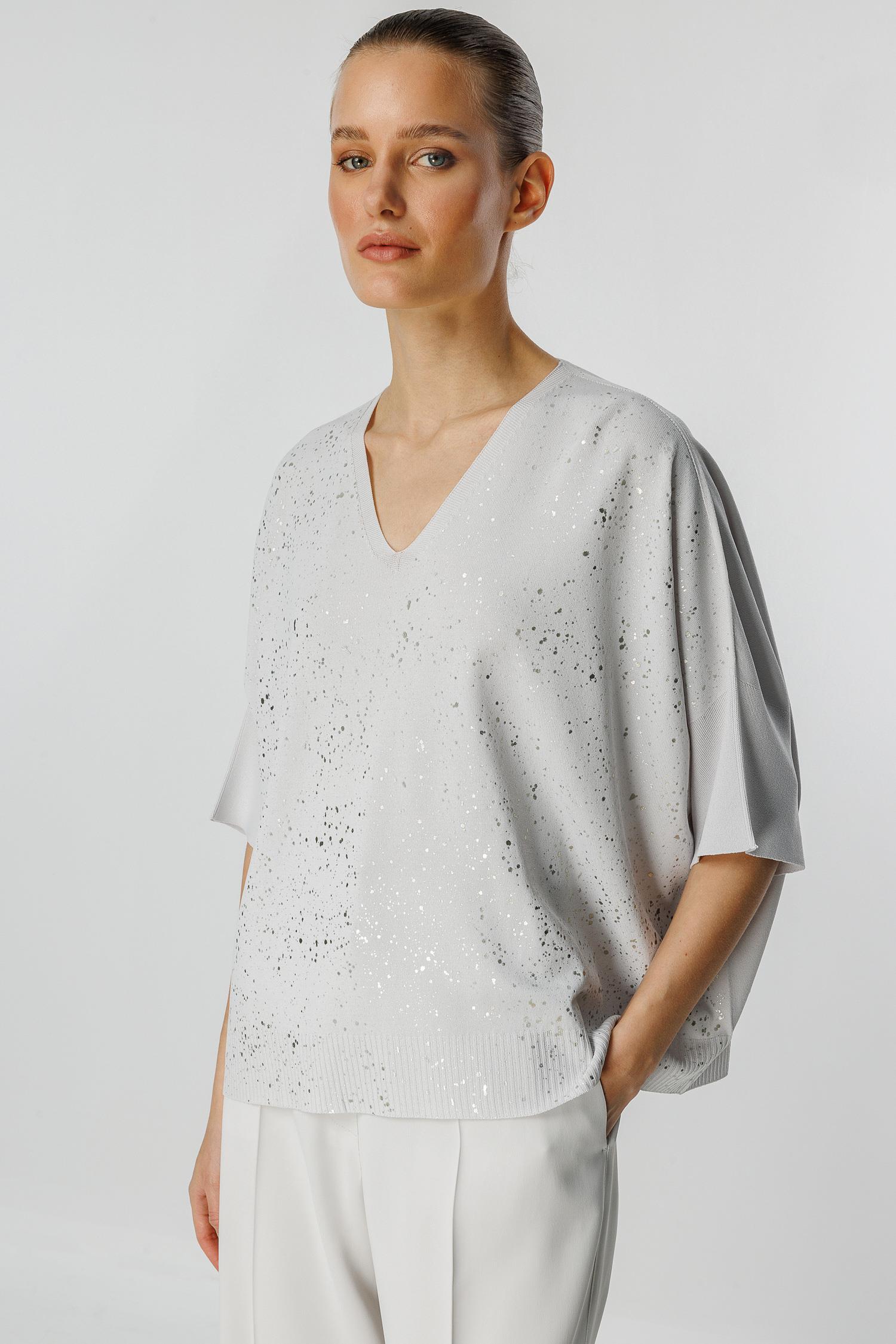 Varak Baskılı V Yaka Triko