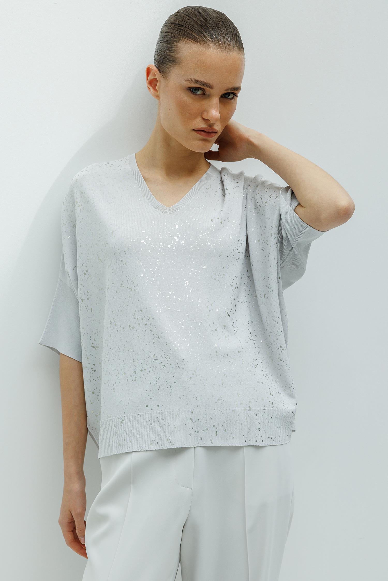 Varak Baskılı V Yaka Triko