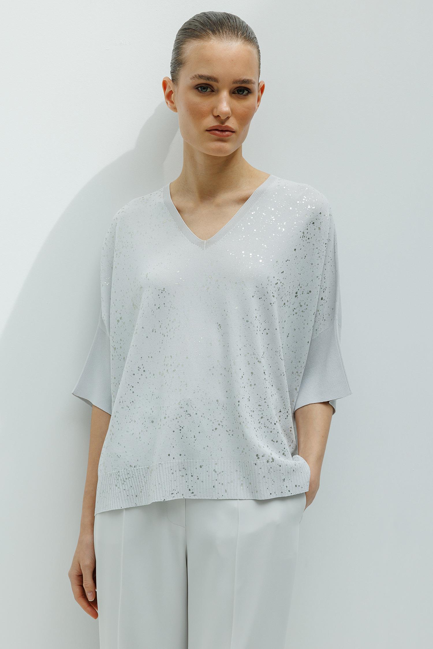 Varak Baskılı V Yaka Triko