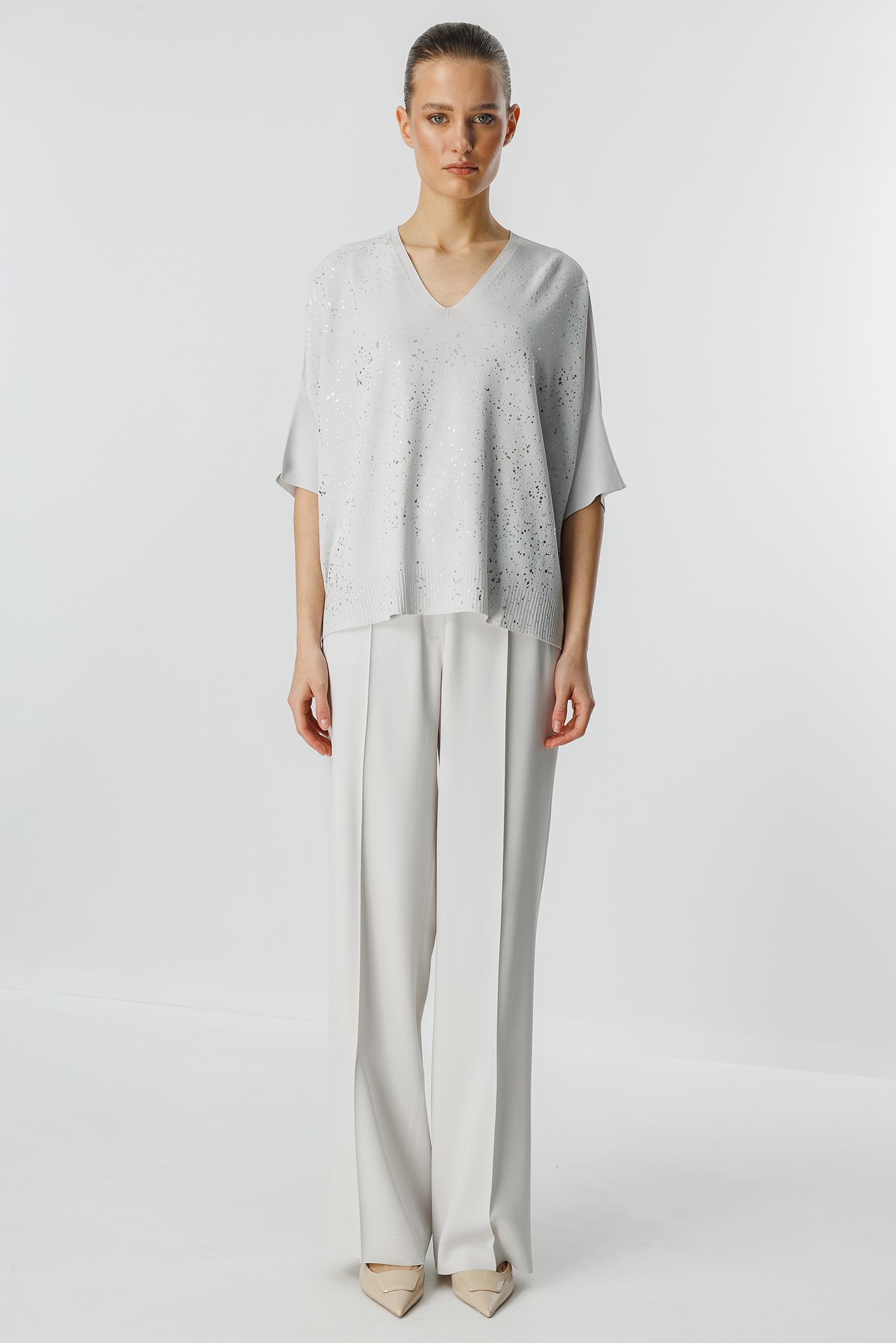 Varak Baskılı V Yaka Triko