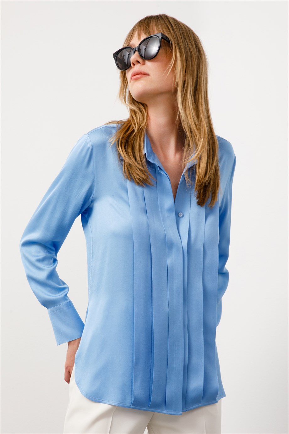 Viskon/Rayon Önü Pileli Gömlek