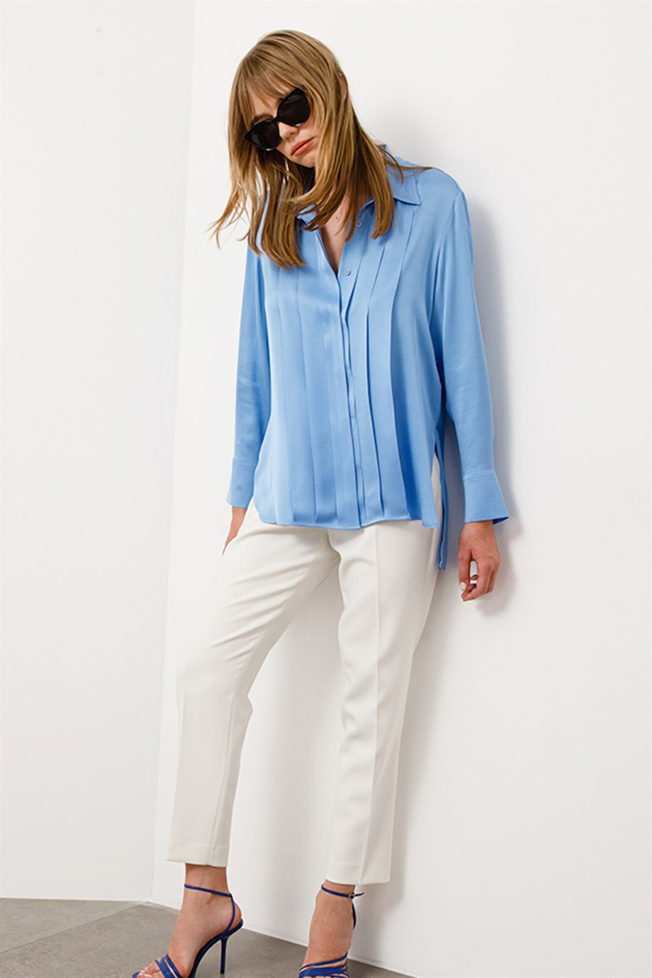 Viskon/Rayon Önü Pileli Gömlek