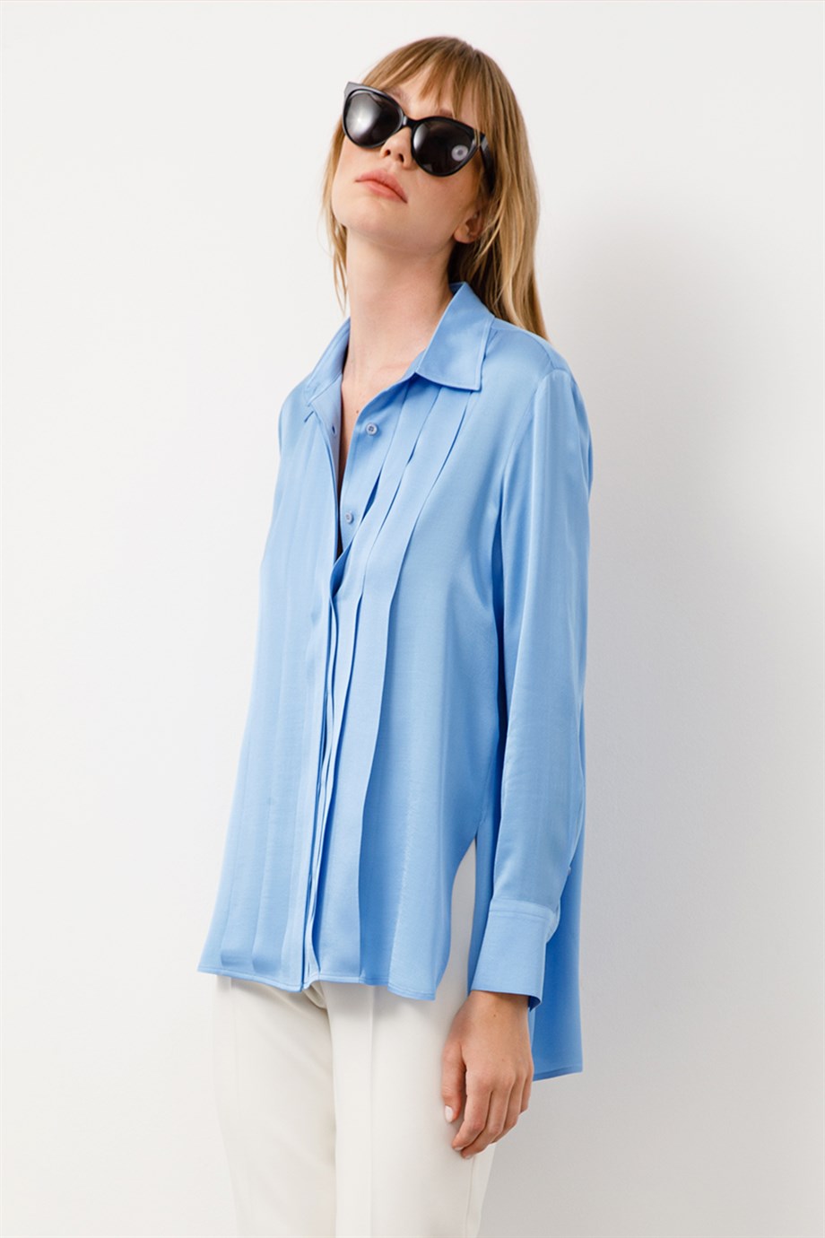 Viskon/Rayon Önü Pileli Gömlek