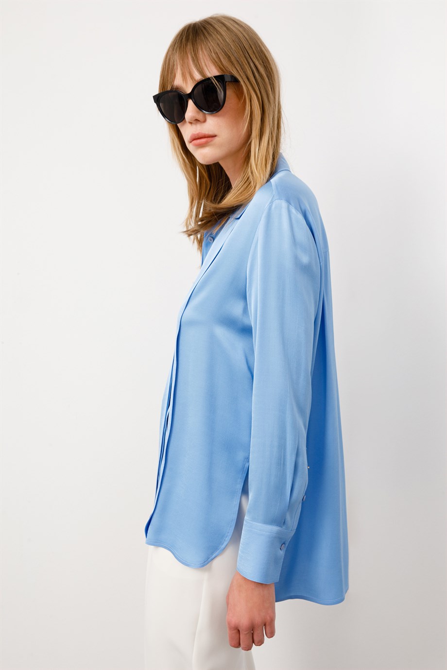 Viskon/Rayon Önü Pileli Gömlek