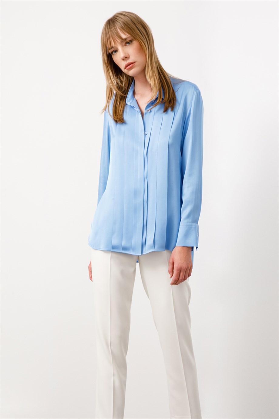 Viskon/Rayon Önü Pileli Gömlek