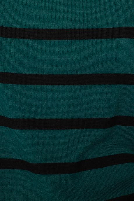 Dik Yaka Çizgili Oversize Triko