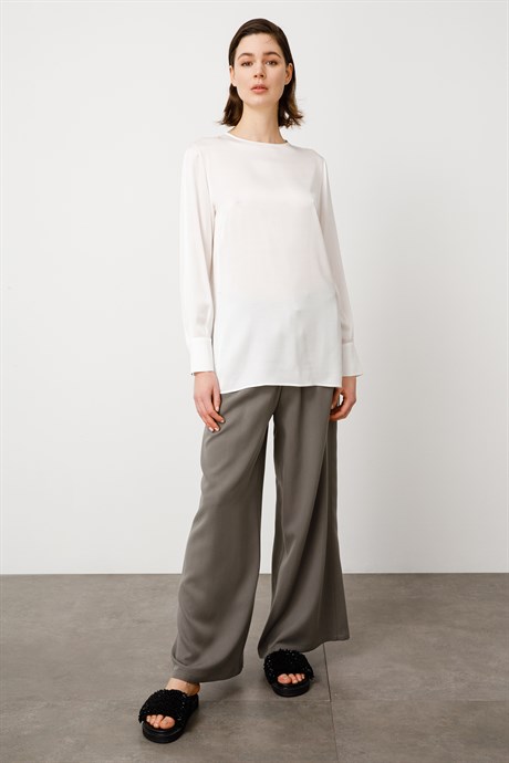 Elastan Kemerli Bol Paça Pantolon
