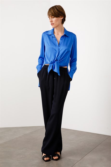 Elastan Kemerli Bol Pantolon