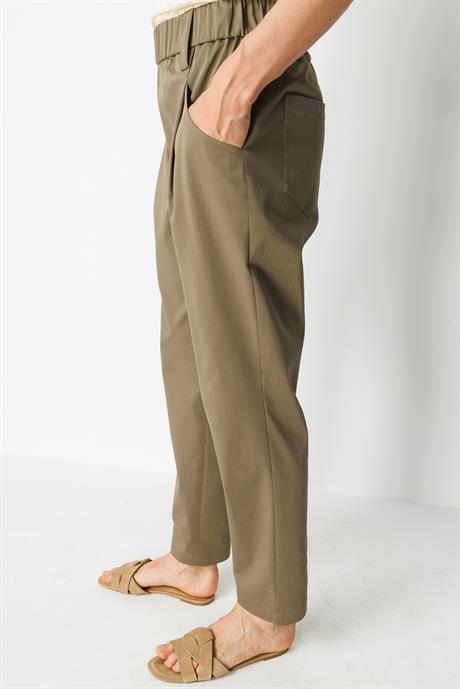 Elastan Kemerli Cepli Koton Pantolon