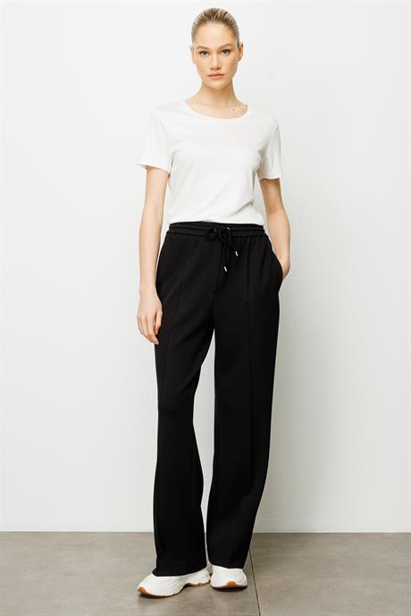 Elastan Kemerli Şeritli Sweat Pantolon
