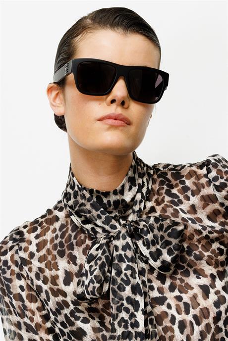 Fularlı Leopar Desen Bluz