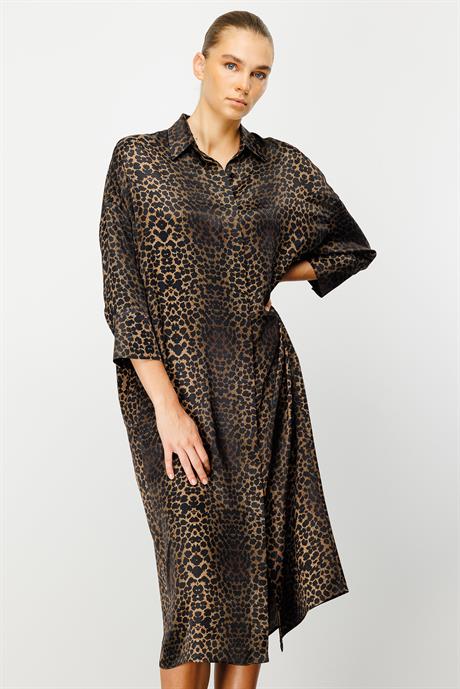 Leopar Gömlek Elbise