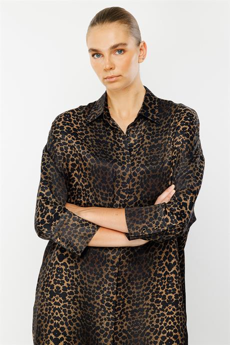 Leopar Gömlek Elbise