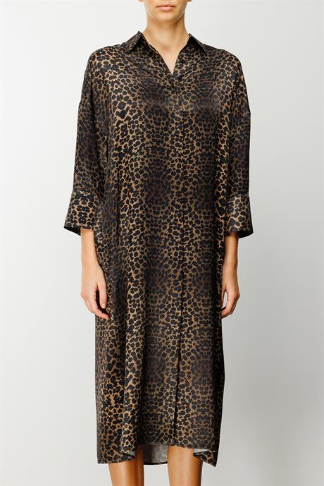 Leopar Gömlek Elbise