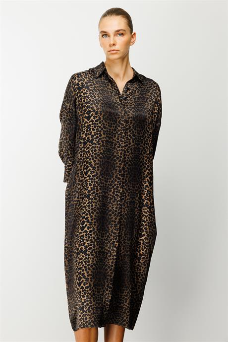 Leopar Gömlek Elbise