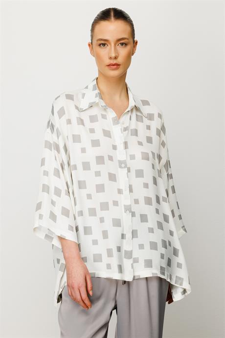Oversize Düşük Kol Kareli Bluz