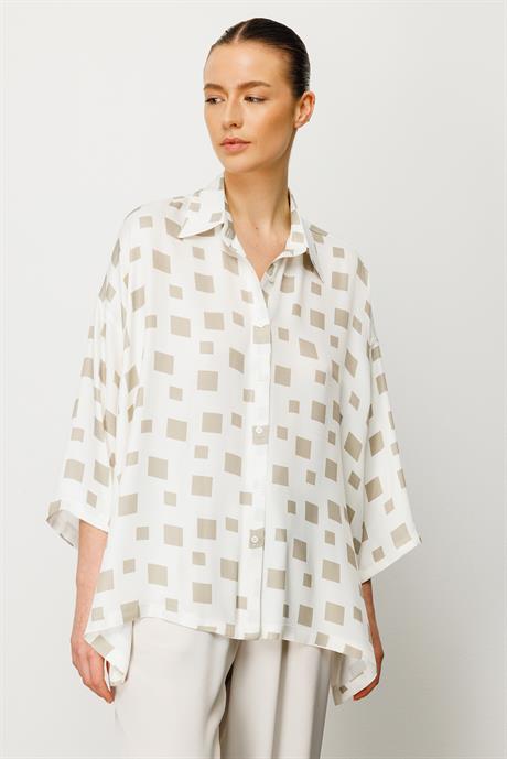 Oversize Düşük Kol Kareli Bluz
