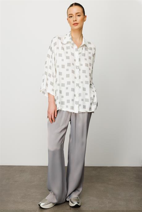 Oversize Düşük Kol Kareli Bluz