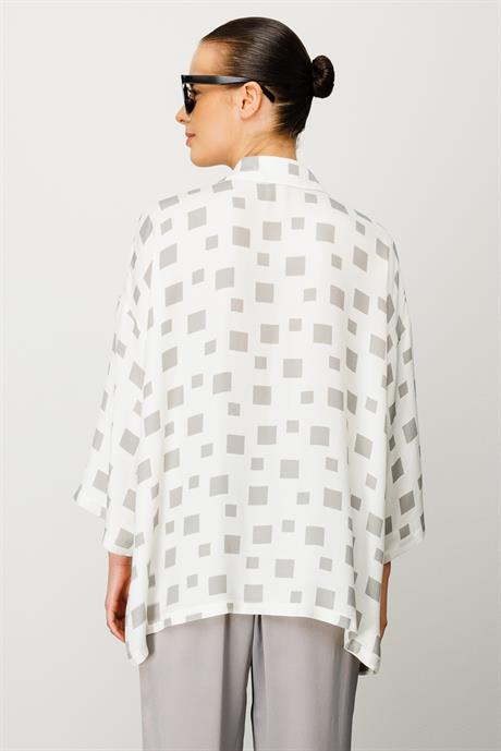 Oversize Düşük Kol Kareli Bluz