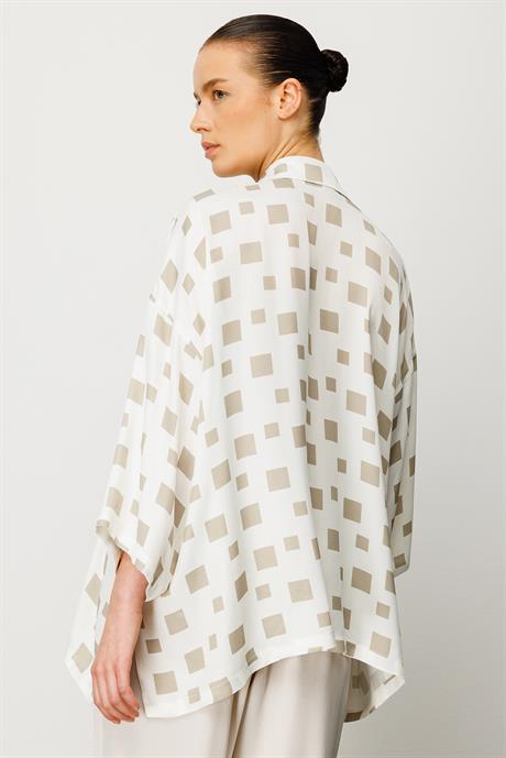 Oversize Düşük Kol Kareli Bluz