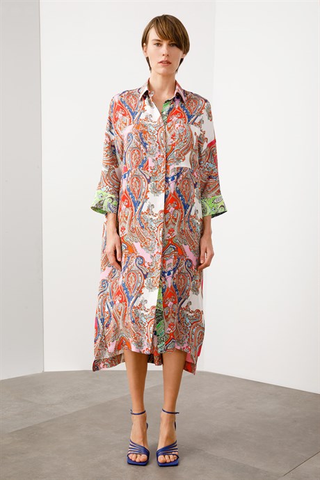 Şal Desen Kimono Kol Elbise