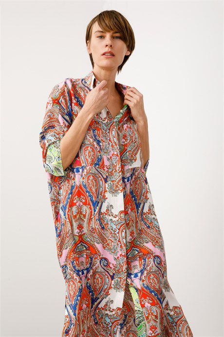Şal Desen Kimono Kol Elbise