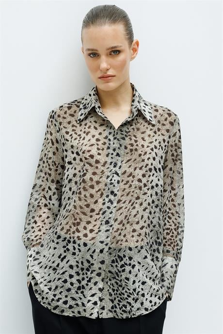 Şifon Leopar Bluz