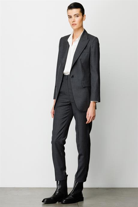 Slim Fit Çizgili Yün Pantolon