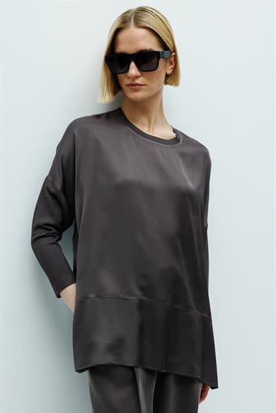 0 Yaka Kolu Triko Oversize Bluz