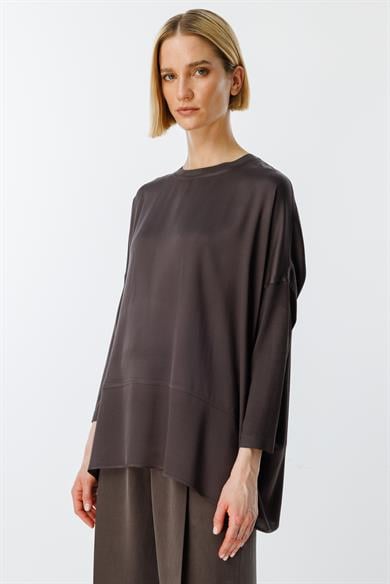 0 Yaka Kolu Triko Oversize Bluz