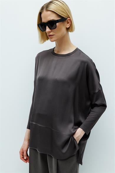 0 Yaka Kolu Triko Oversize Bluz