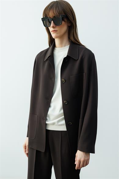 Dıştan Cepli Oversize Ceket