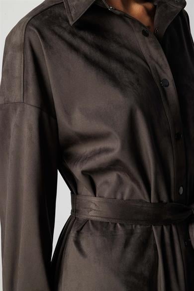 Güderi Görünümlü Kemerli Elbise