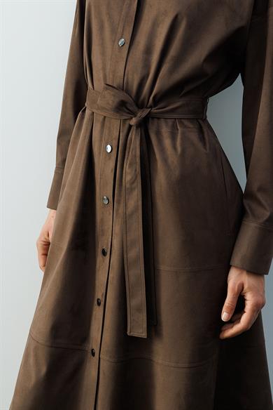 Güderi Görünümlü Kemerli Elbise