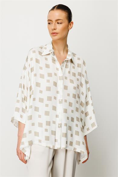 Oversize Düşük Kol Kareli Bluz