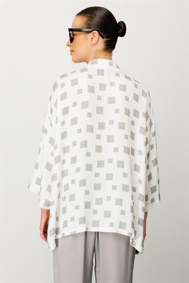 Oversize Düşük Kol Kareli Bluz