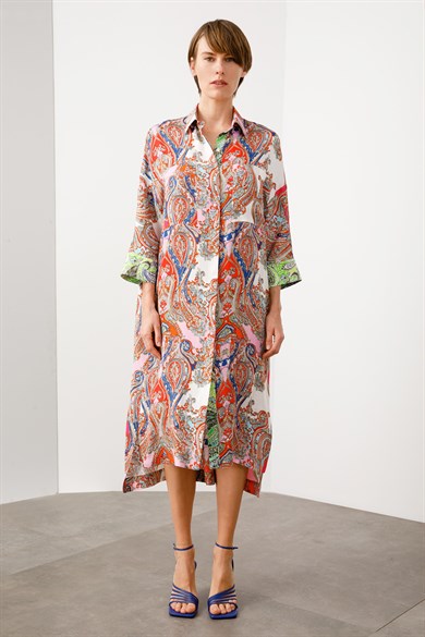 Şal Desen Kimono Kol Elbise