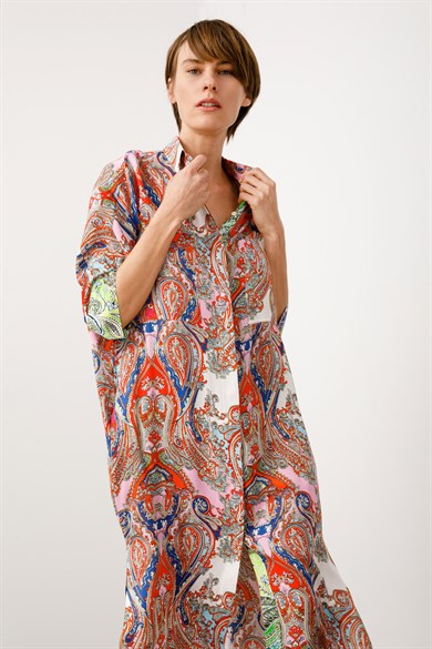 Şal Desen Kimono Kol Elbise