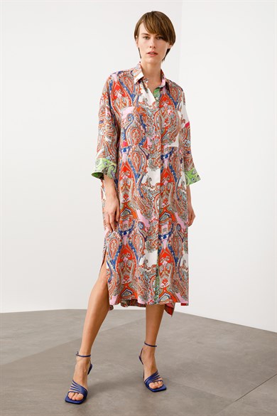 Şal Desen Kimono Kol Elbise